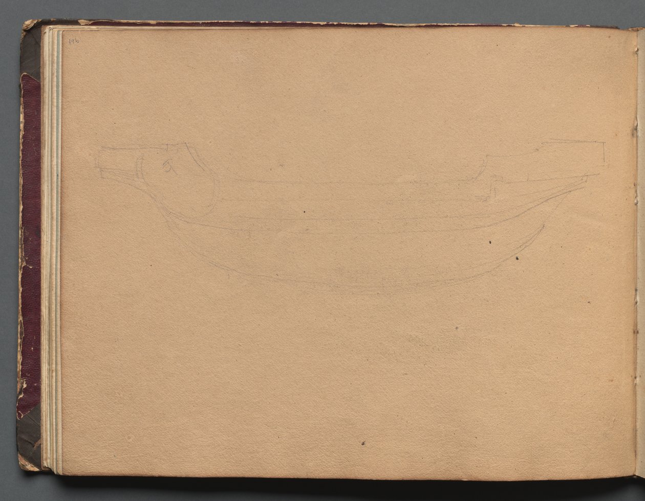 Album Róma és környéke kilátással, Tájtanulmányok, 19b. oldal: Hajóvázlat. alkotó: Franz Johann Heinrich Nadorp