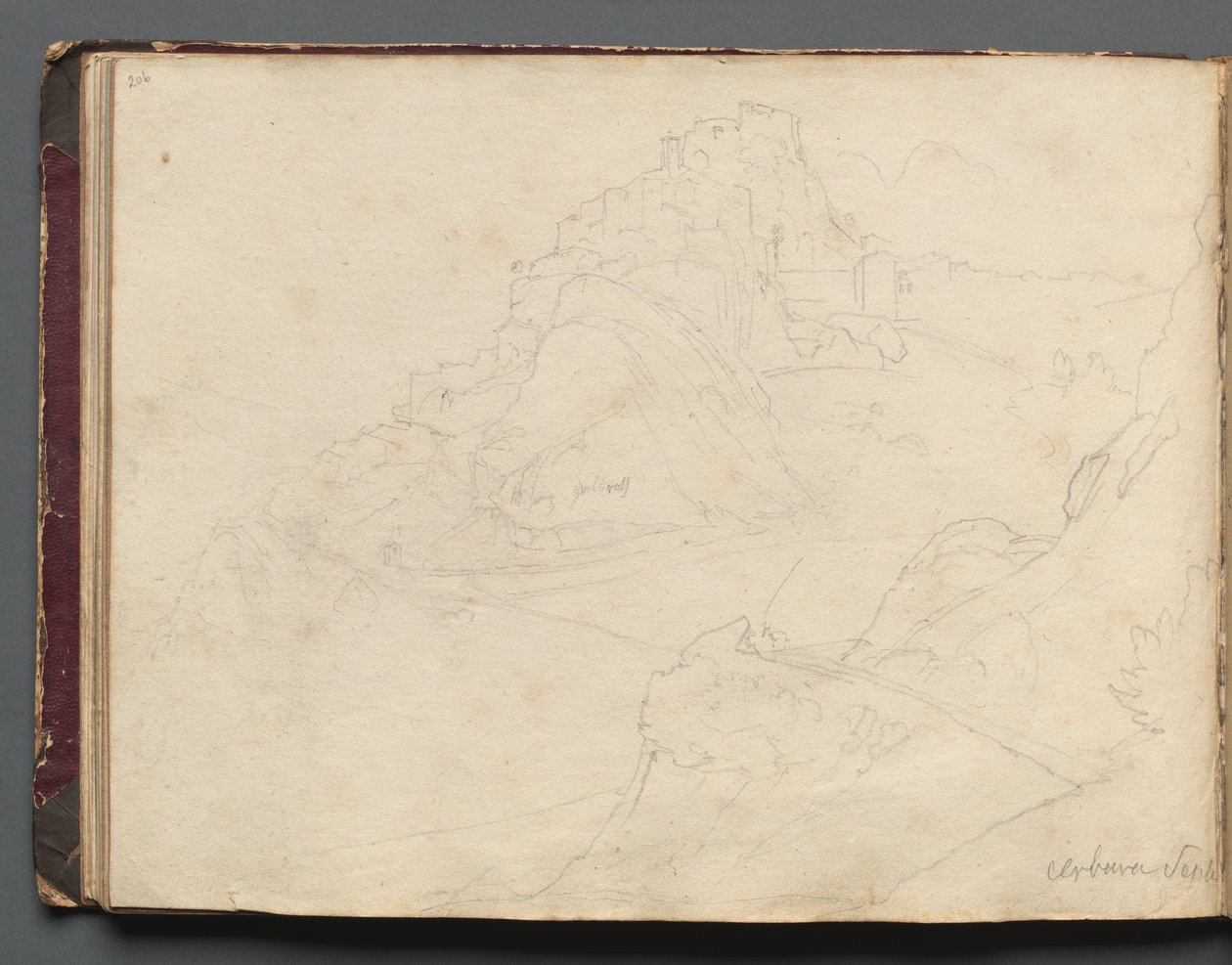 Album Róma és környéke kilátásaival, Tájtanulmányok, 20b. oldal: Cervera. alkotó: Franz Johann Heinrich Nadorp