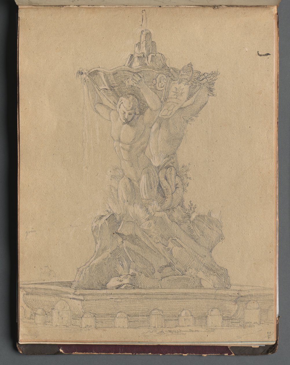 Album Róma és környéke kilátásaival, Tájtanulmányok, 21a. oldal: Római szökőkút. alkotó: Franz Johann Heinrich Nadorp