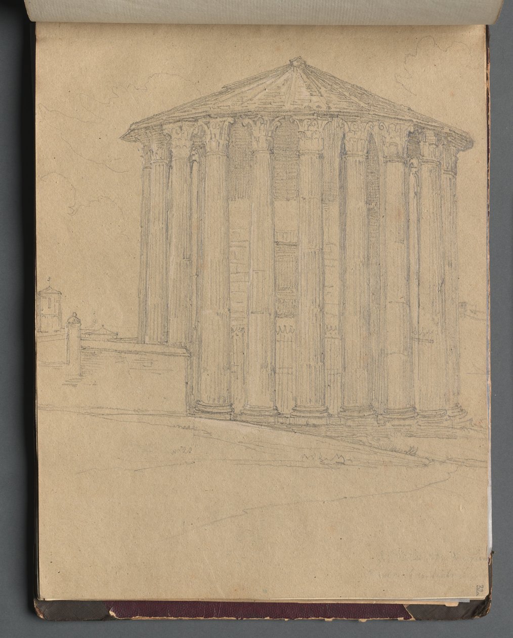 Album Róma és környéke kilátással, Tájtanulmányok, 32a. oldal: Római templom. alkotó: Franz Johann Heinrich Nadorp