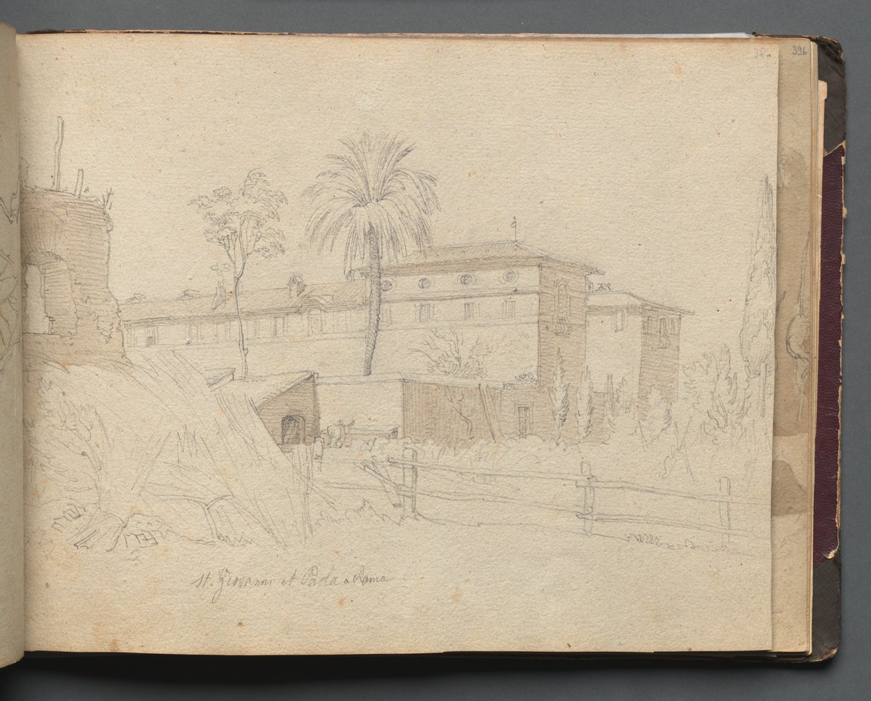 Album Róma és környéke kilátással, Tájtanulmányok, 38a. oldal: :St. Giovanni és Paolo... alkotó: Franz Johann Heinrich Nadorp