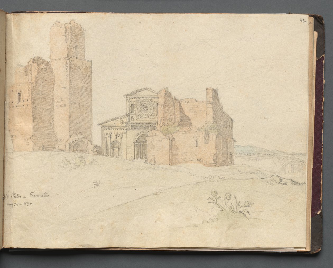 Album Róma és környéke kilátással, Tájtanulmányok, 41a. oldal: St. Pietro, Toscanella. alkotó: Franz Johann Heinrich Nadorp