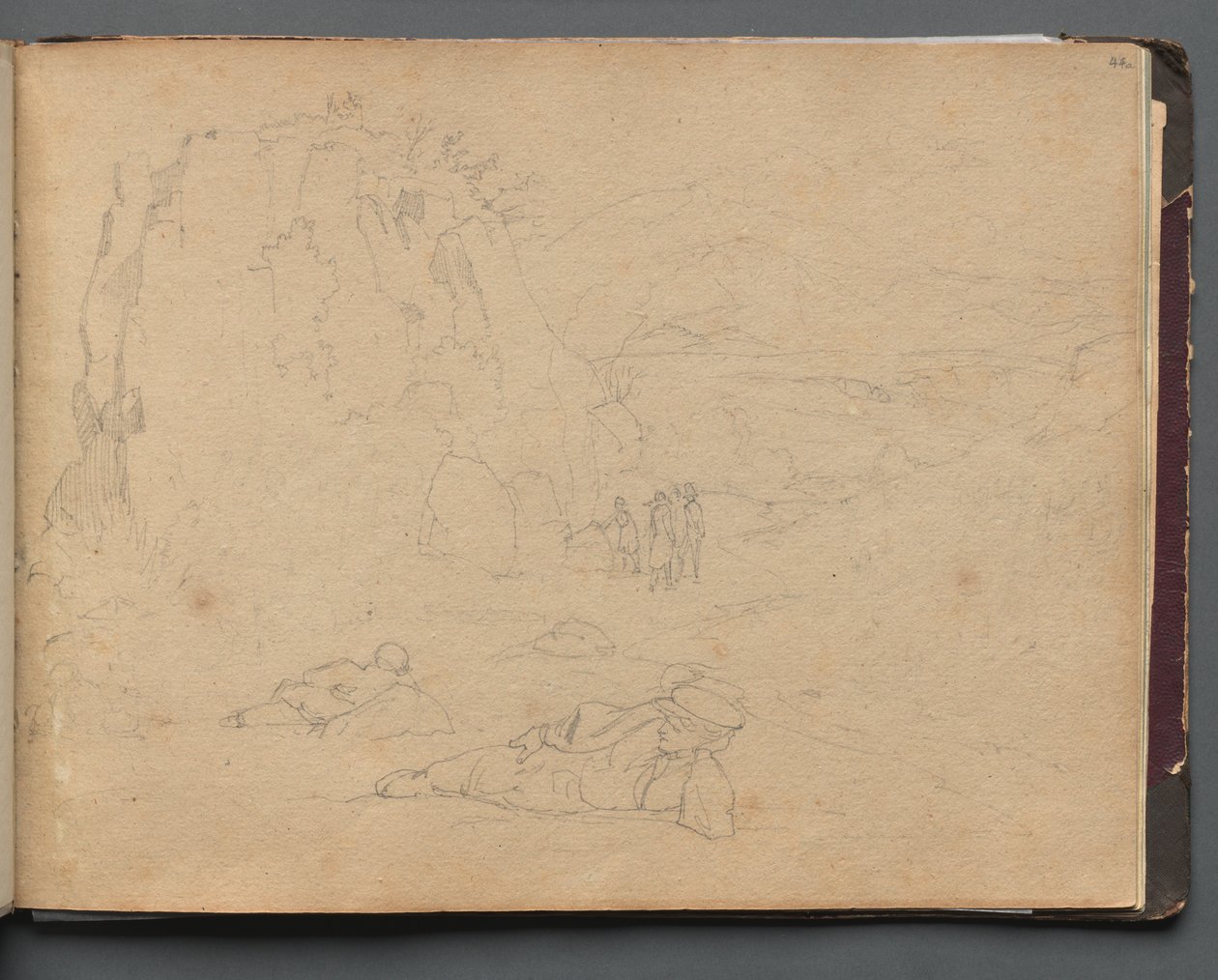 Album Róma és környéke kilátásaival, Tájtanulmányok, 44a. oldal: Alakok egy tájban. alkotó: Franz Johann Heinrich Nadorp