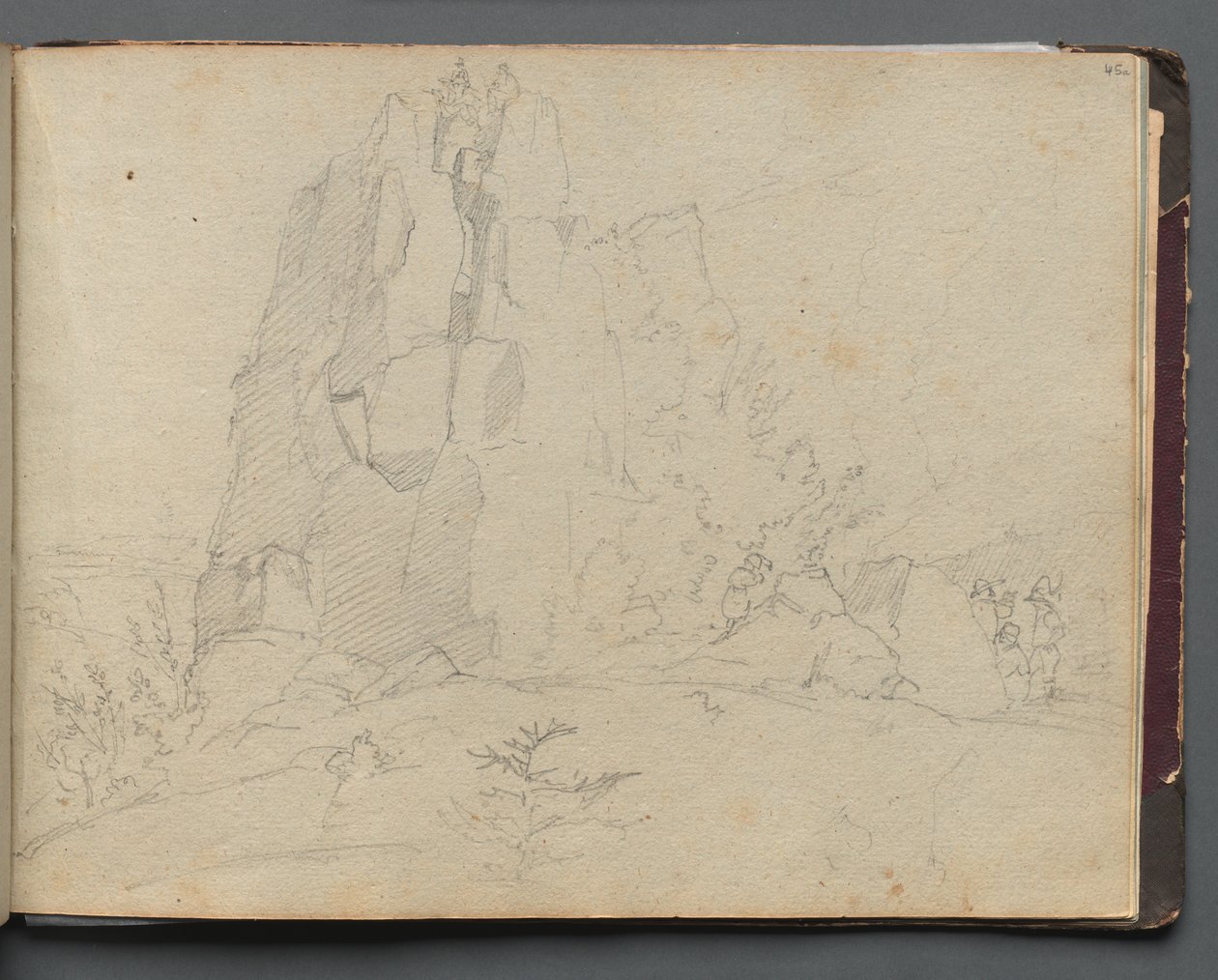 Album Róma és környéke kilátással, Tájtanulmányok, 45a. oldal: Sziklás táj. alkotó: Franz Johann Heinrich Nadorp
