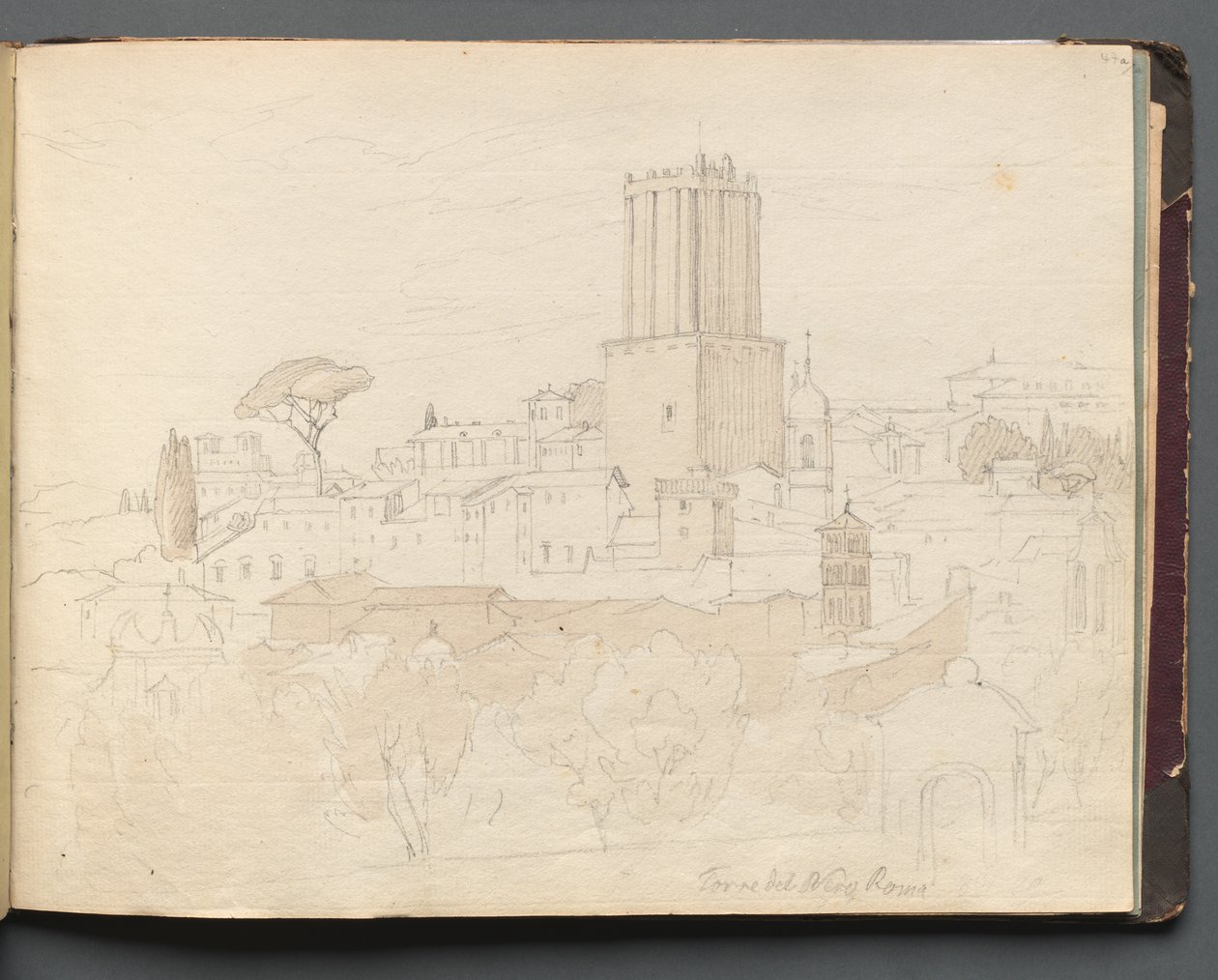 Album Róma és környéke kilátással, Tájtanulmányok, 47a. oldal: Torre del Nero, Róma. alkotó: Franz Johann Heinrich Nadorp