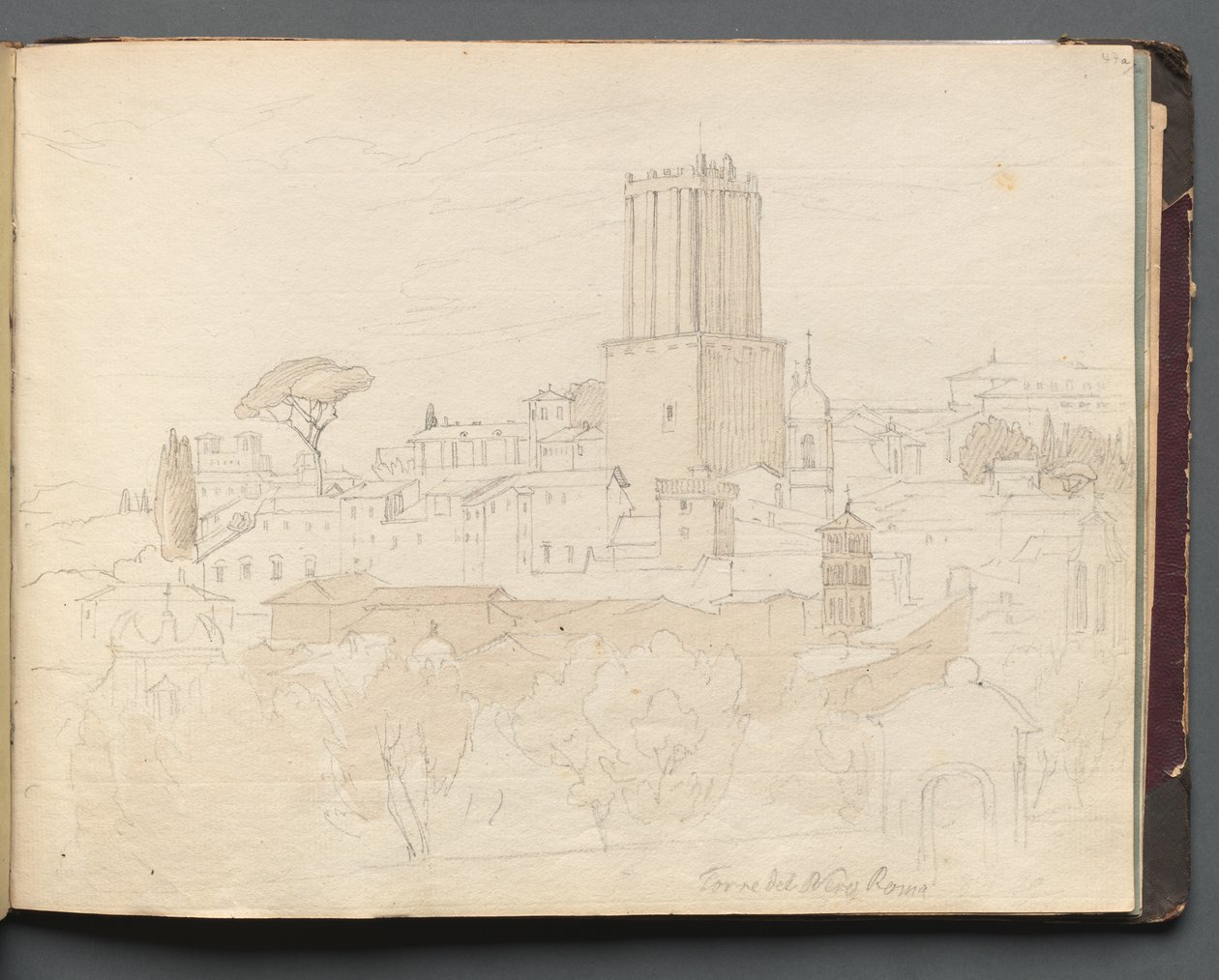 Album Róma és környéke kilátással, Tájtanulmányok, 47a. oldal: "Torre del Nero, Róma" alkotó: Franz Johann Heinrich Nadorp