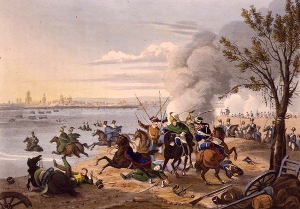 Napóleon átrepülése a Rajnán Mentz város közelében, a szövetségesek üldözték alkotó: Franz Joseph (after) Manskirch