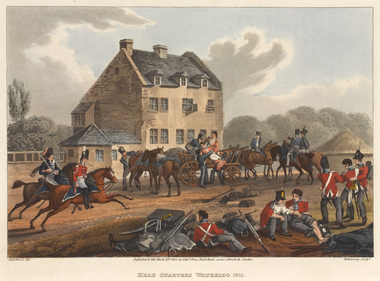 Főhadiszállás Waterloo 1815, M. Dubourg metszete, 1819 (színes aquatinta) alkotó: Franz Joseph Manskirch