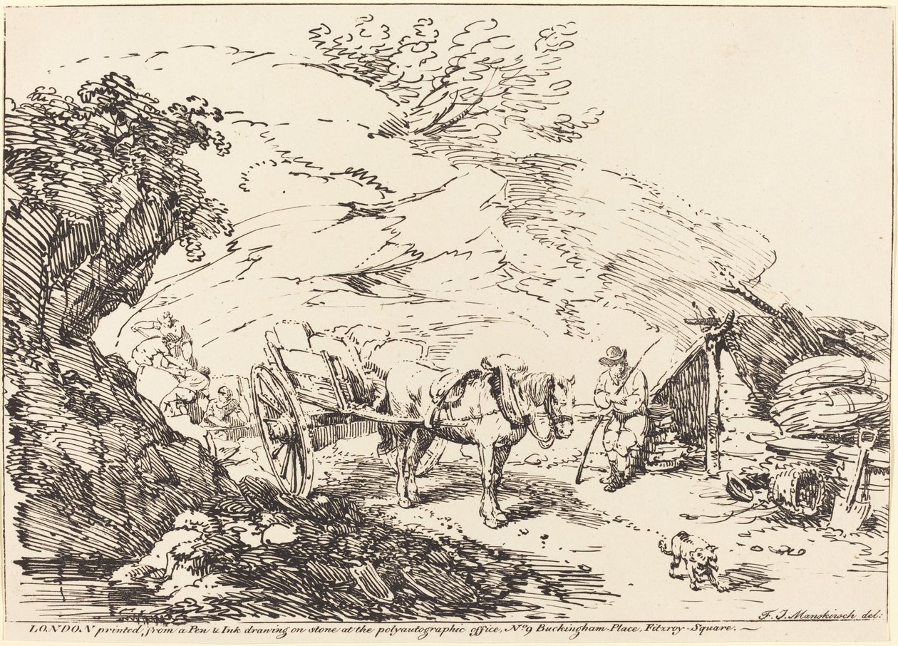 Ló és szekér a kőbányában alkotó: Franz Joseph Manskirch