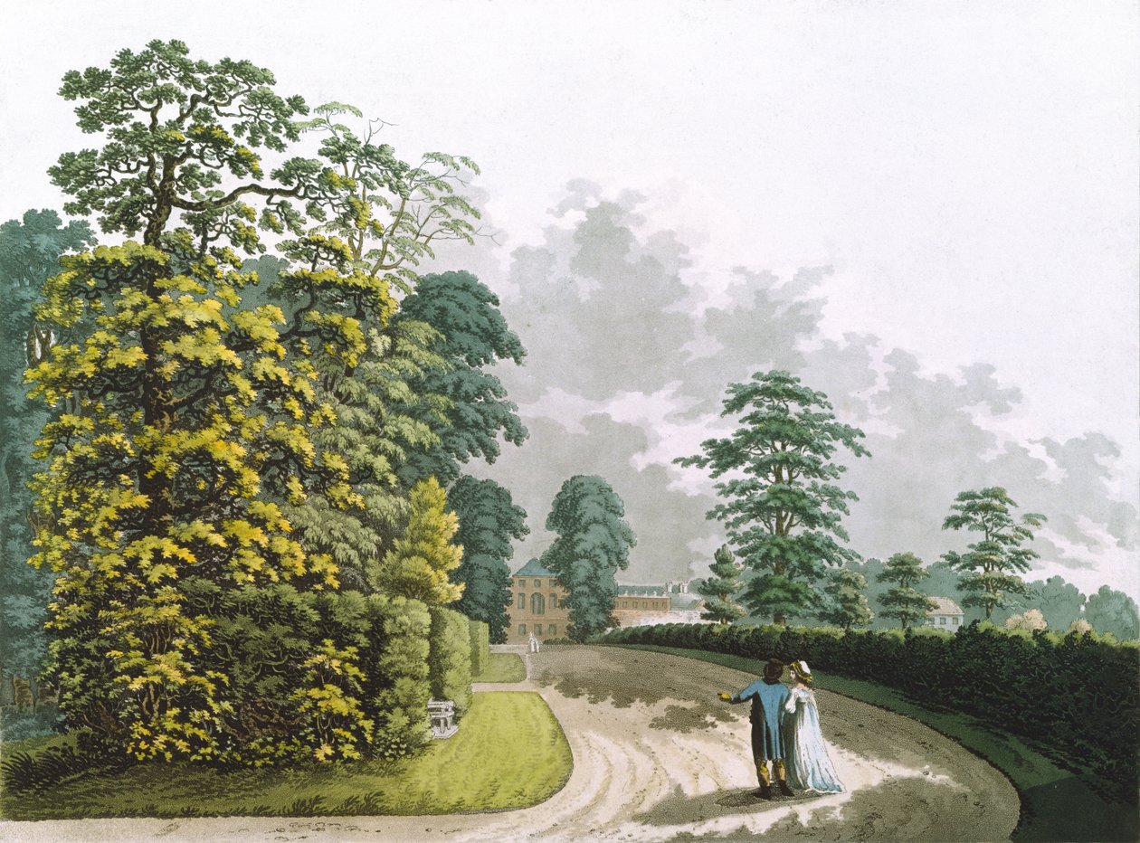 A Kensington Gardens palotájának oldalnézete, Heinrich Joseph Schutz (1760-1822) metszete, kocsma. 1798, Ackermann (akvatinta) alkotó: Franz Joseph after Manskirch