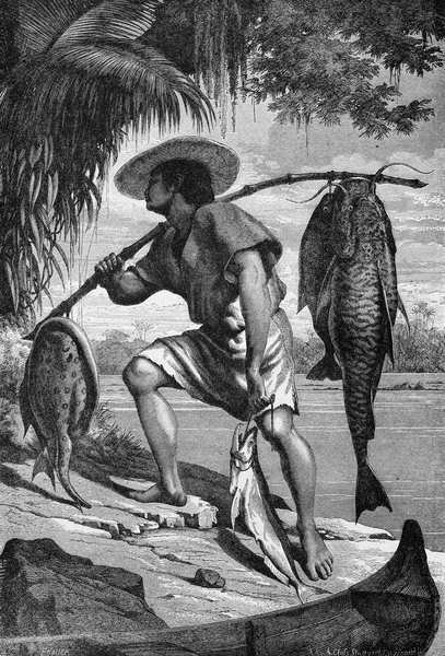 Az egyik halászatból visszatérő Mojo indiánunk, az Amazonas és a Madeira folyóból, Franz Keller, metszet: A. Closs, 1874 alkotó: Franz Keller