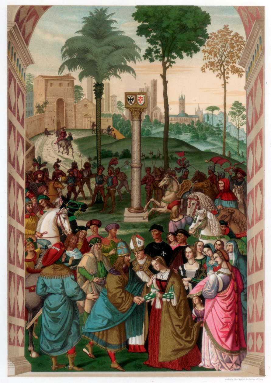Aeneas Piccolomini bemutatja a portugál Eleonorát III. Frigyesnek, 1502-1508, 1870 alkotó: Franz Kellerhoven