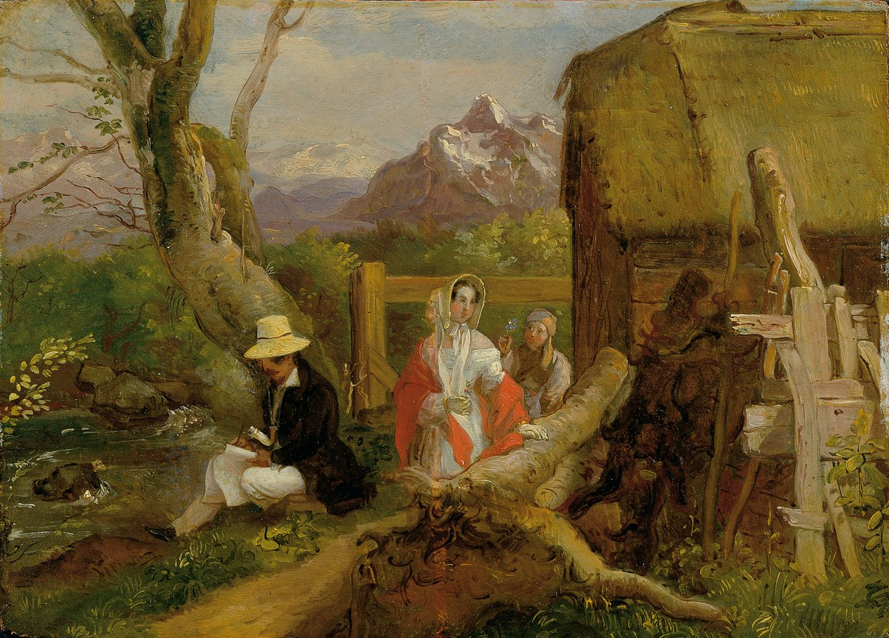 A festő és sétáló a tájban ("Idill") alkotó: Franz Krammer