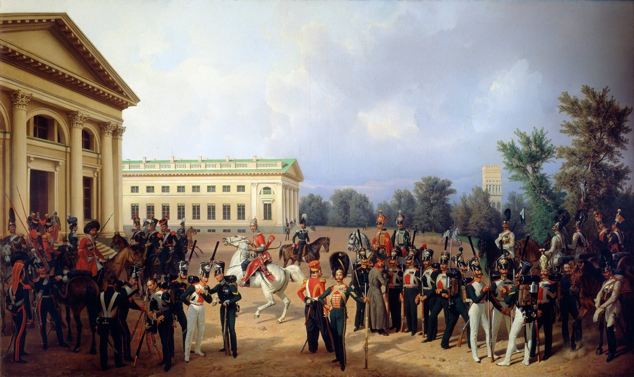 Az orosz császári gárda Carszkoje Selóban 1832-ben, 1841-ben. alkotó: Franz Krüger