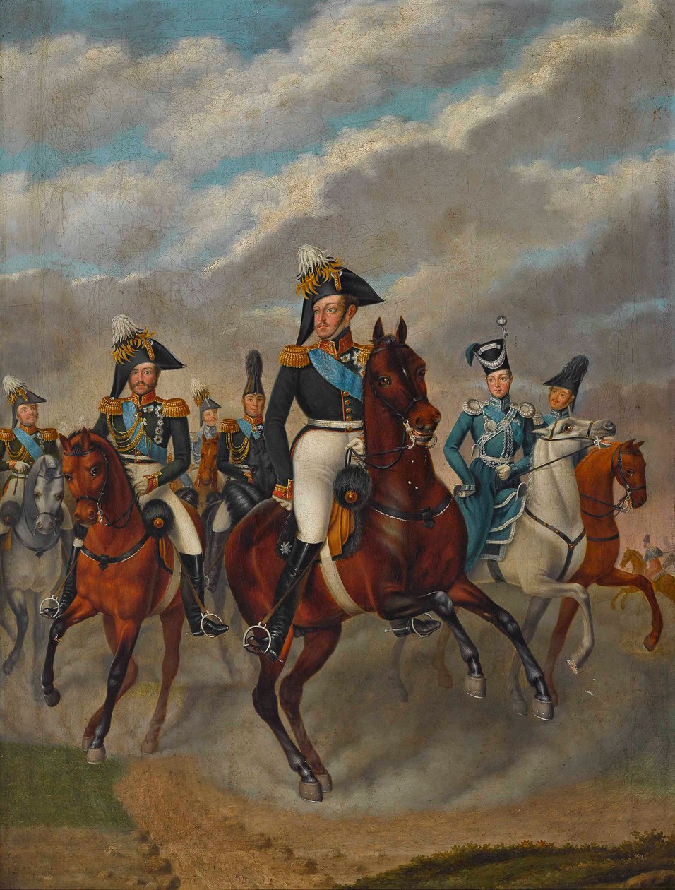 I. Miklós orosz cár Sándor cárral és kíséretével. alkotó: Franz Krüger