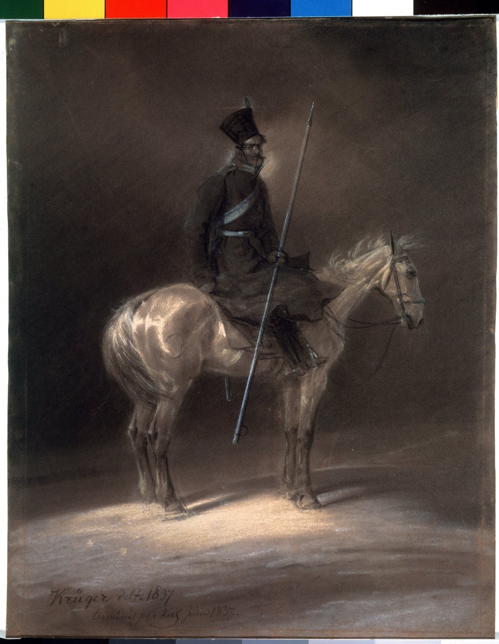 Kozák lóháton. Kozák lóháton. Franz Kruger rajza (1797-1857) alkotó: Franz Krüger