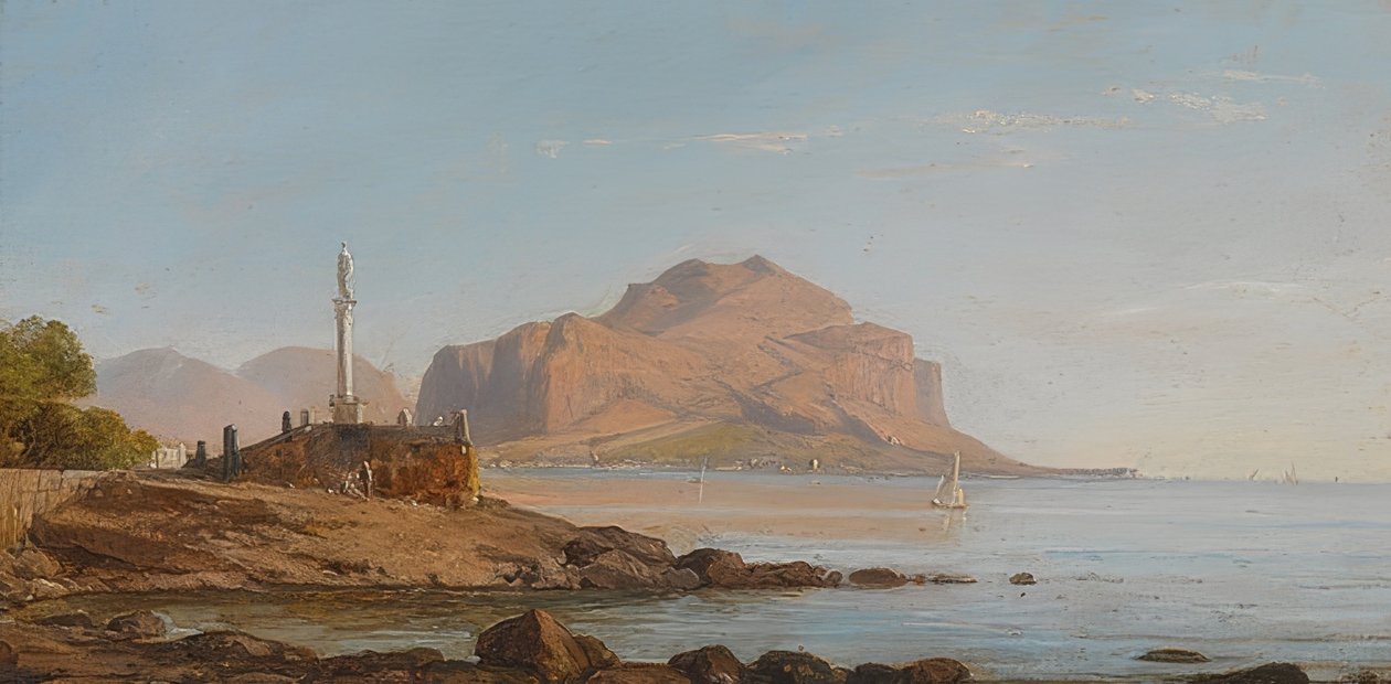 A Palermói-öböl, kilátással a Monte Pellegrinóra. 1846 alkotó: Franz Ludwig Catel