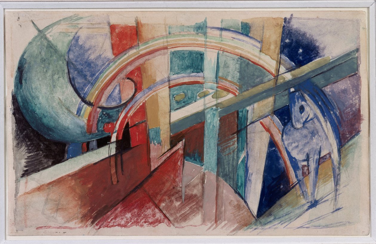 Kék ló és szivárvány rajz ceruzával és akvarellel Franz Marctól alkotó: Franz Marc