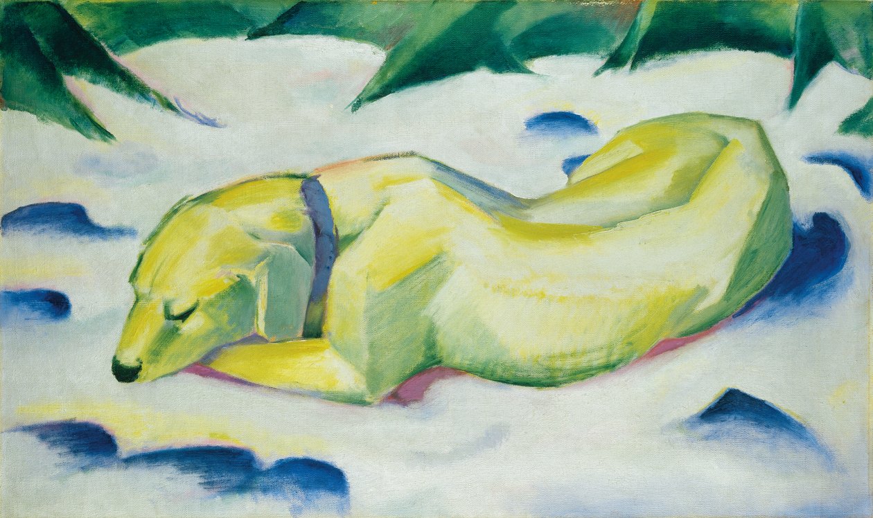 Kutya feküdt a hóban, 1911 körül (olaj, vászon) alkotó: Franz Marc