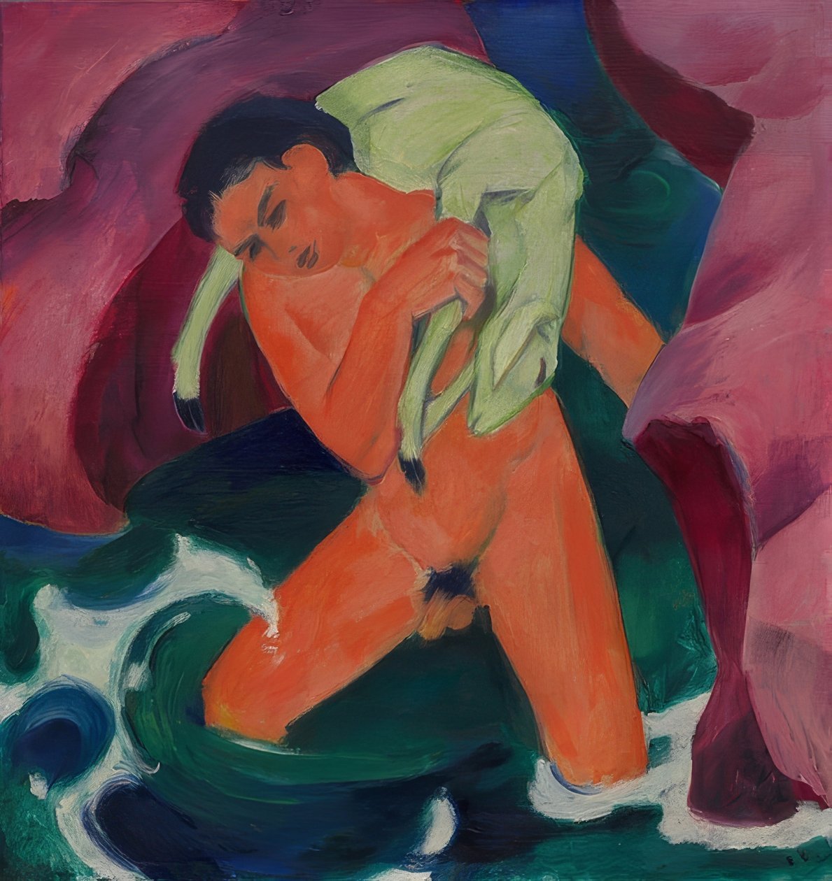 Fiú báránnyal. A jó pásztor. 1911 alkotó: Franz Marc