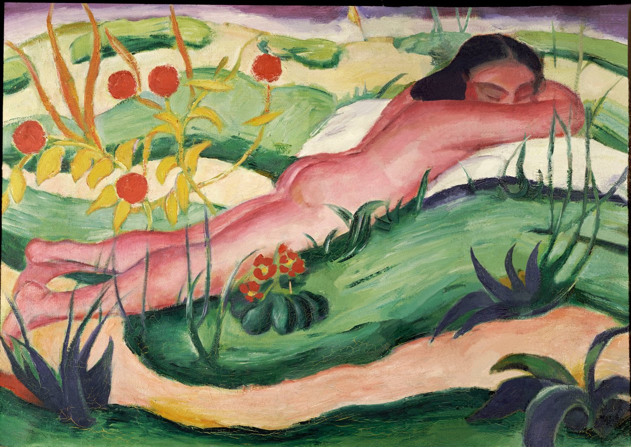 Meztelen hever a virágokban, 1910 alkotó: Franz Marc