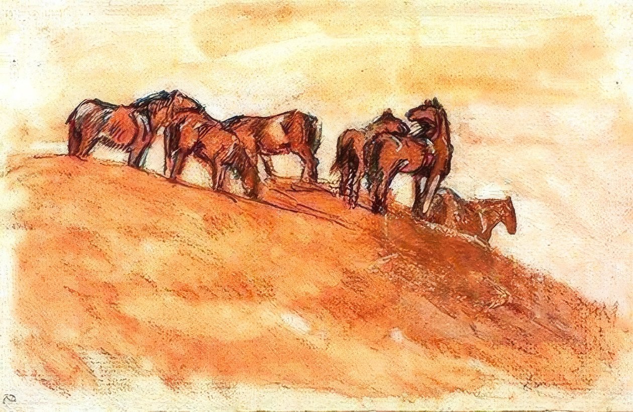 Lovak állnak a levegőben a hegy magasságában alkotó: Franz Marc