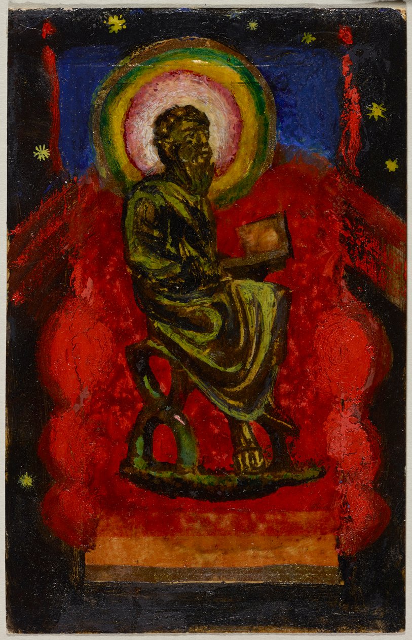 Sitzender Heiliger (Byzantinischer Heiliger), Postkarte aus Sindelsdorf an Wassily Kandinsky in München alkotó: Franz Marc
