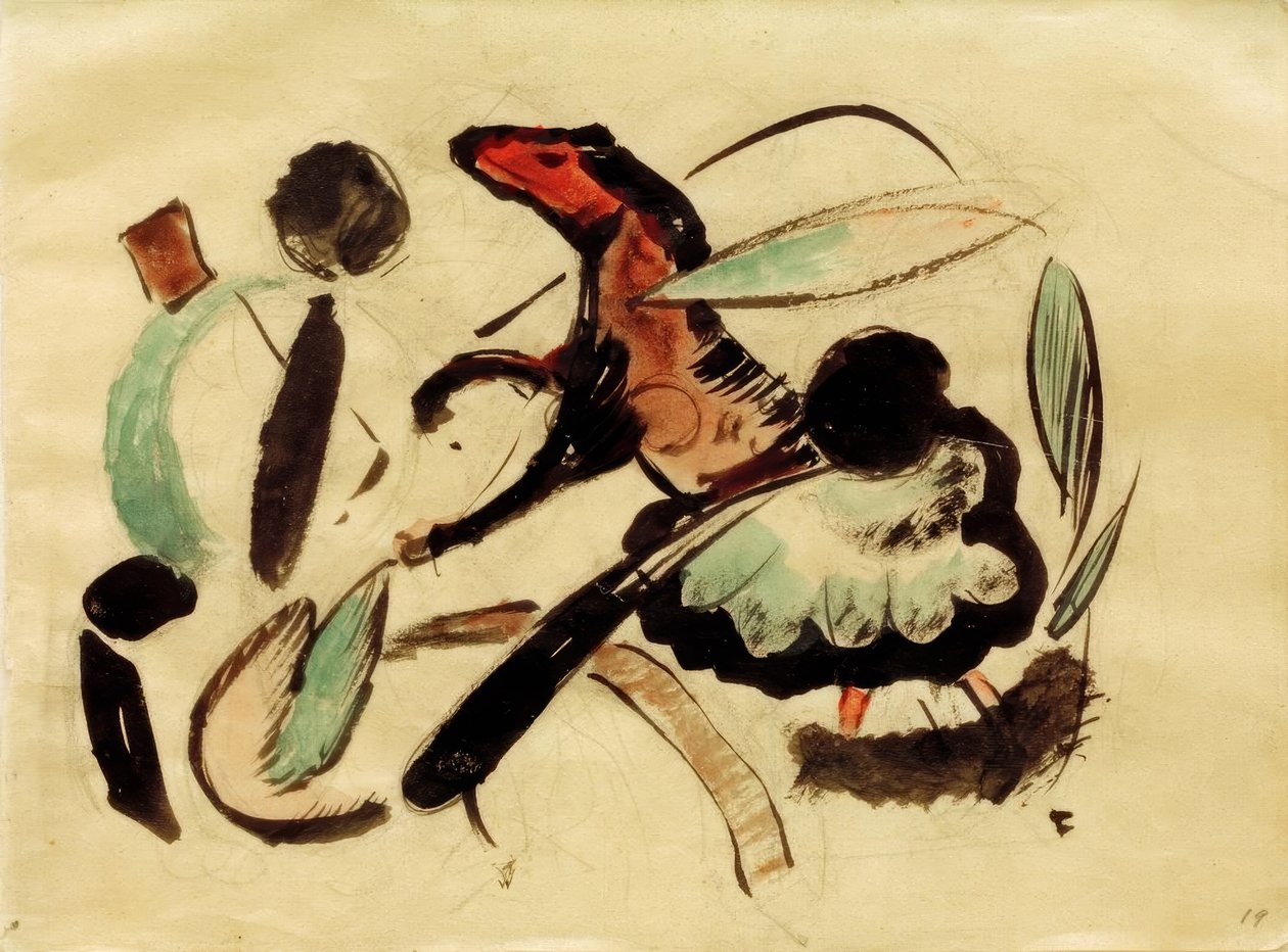 Ugró ló növényi formákkal alkotó: Franz Marc