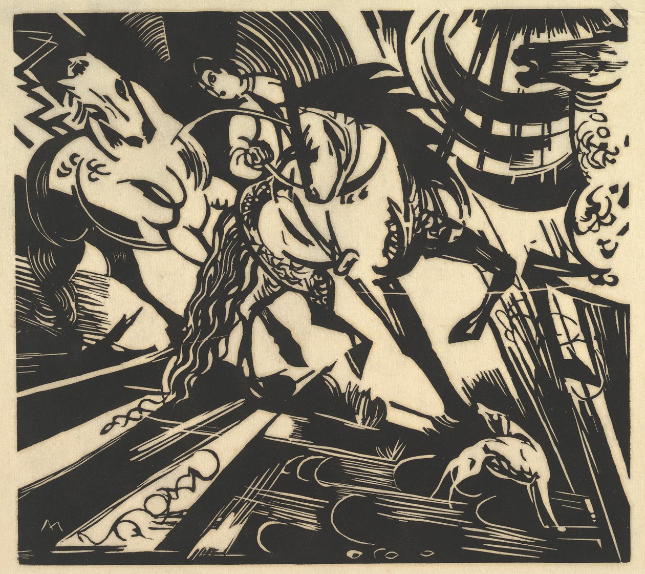 A lovasiskola, 1913. alkotó: Franz Marc