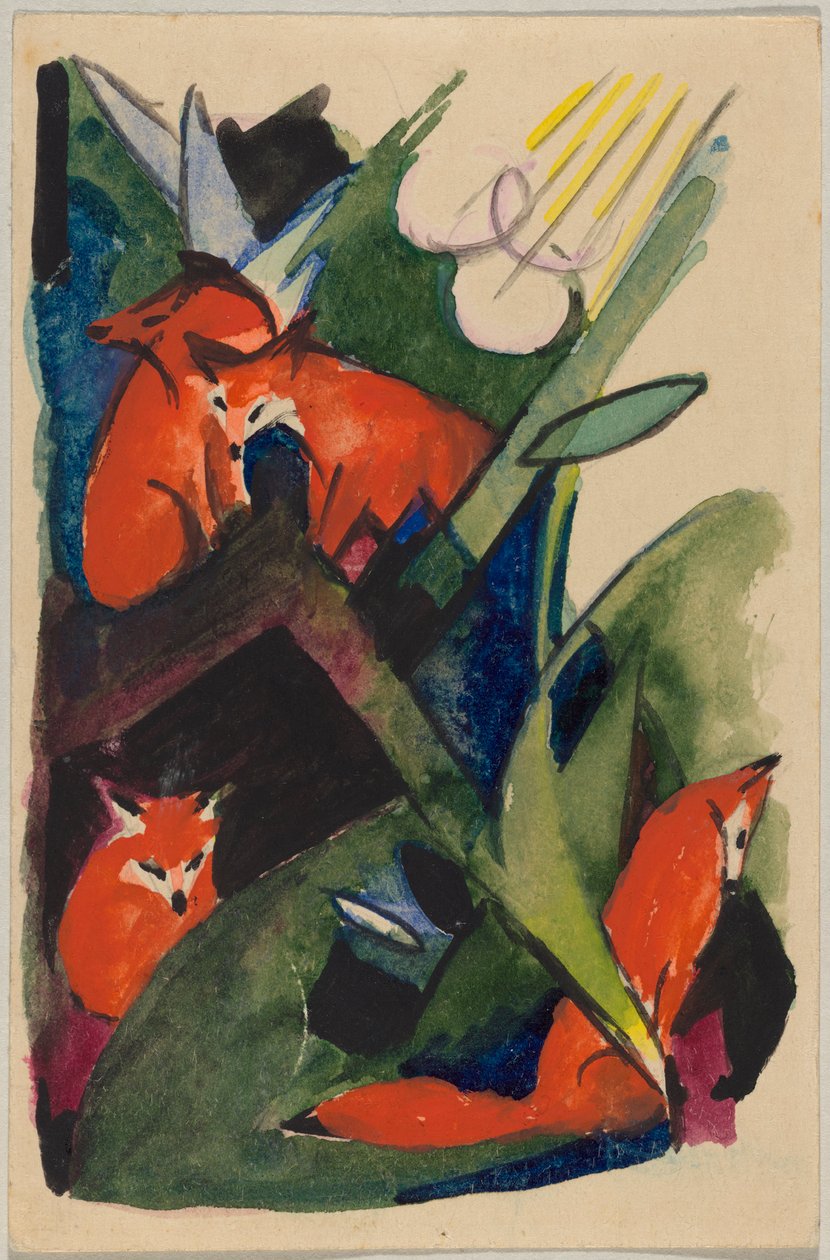 „Négy róka”, Franz Marc Sindelsdorfból Wassily Kandinskijnak Münchenbe: képeslap, postabélyegző 04.02.1913 alkotó: Franz Marc