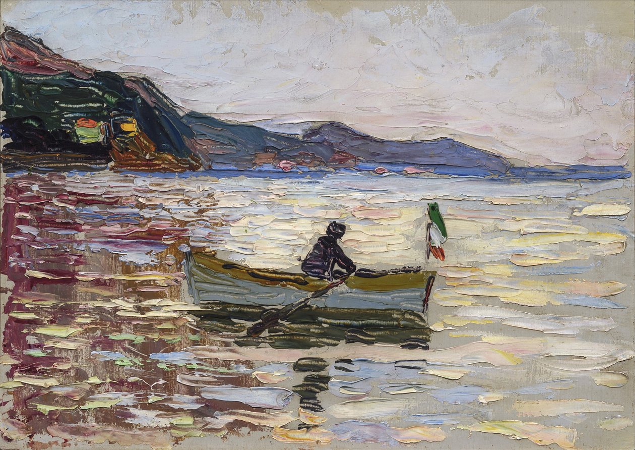 ""Kilátás Rapallora csónakkal a tengeren"" (Rapallo Boat On The Sea) Wassily Kandinsky (vagy Wassily Kandinski vagy Kandinskij) festménye alkotó: Franz Marc