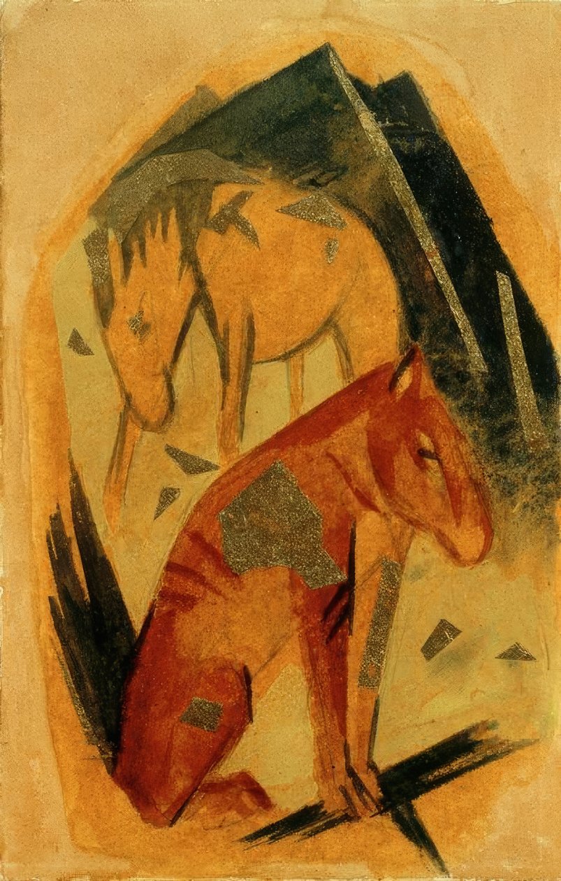 Két ló egy kék hegy előtt alkotó: Franz Marc