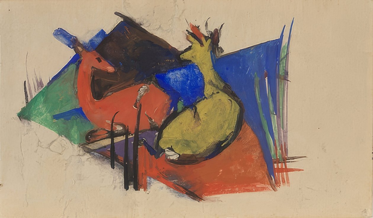 Két fekvő szarvas. 1912-13 alkotó: Franz Marc