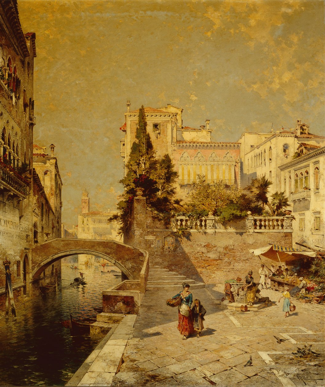 Fondamenta Zorzi, Campiello Santa Barbara, Velence (olaj, vászon) alkotó: Franz Richard Unterberger