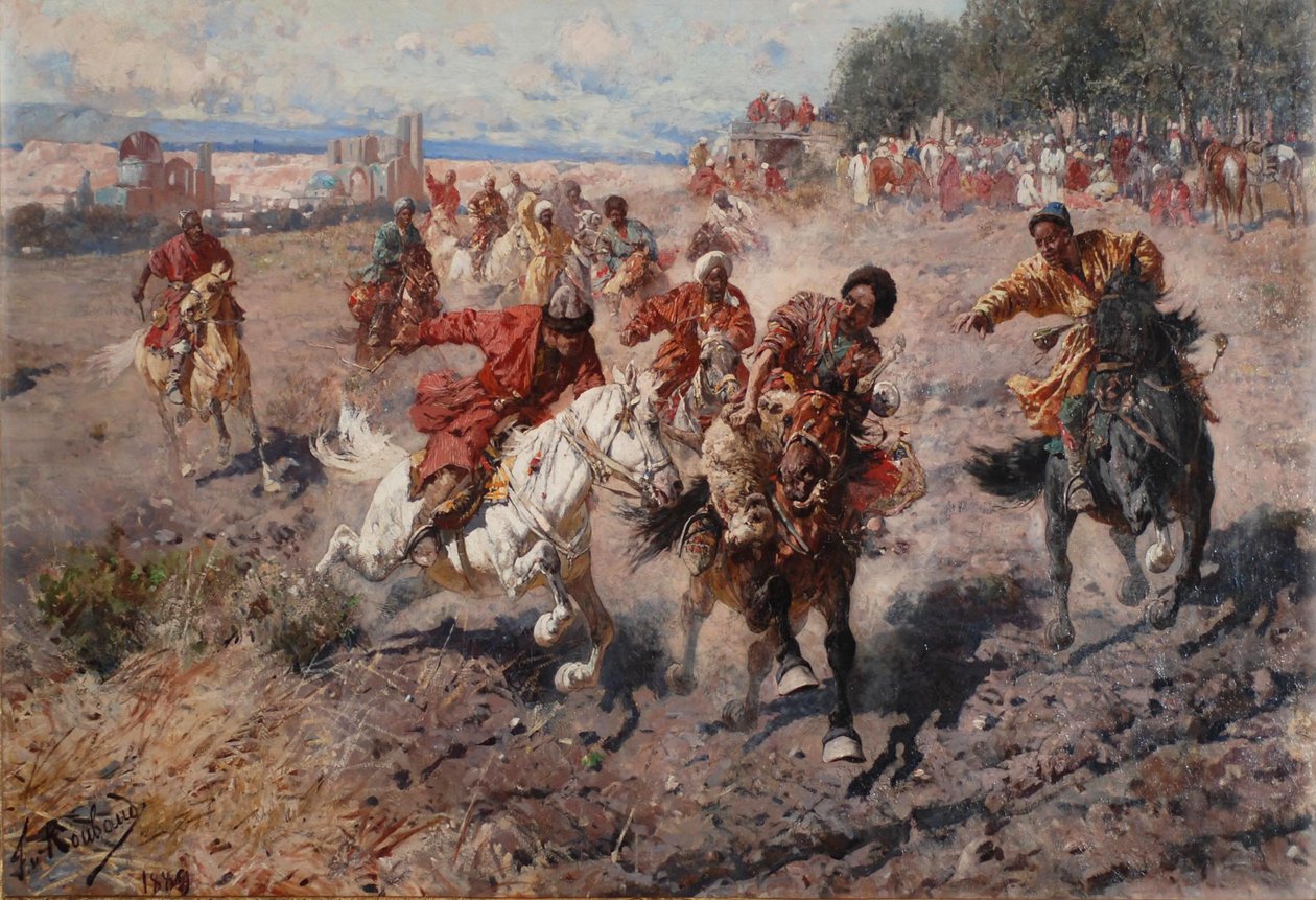 Cherkess a Muharram végét ünnepli a lovassporttal a Dash a Prize Lambért, 1889 alkotó: Franz Roubaud