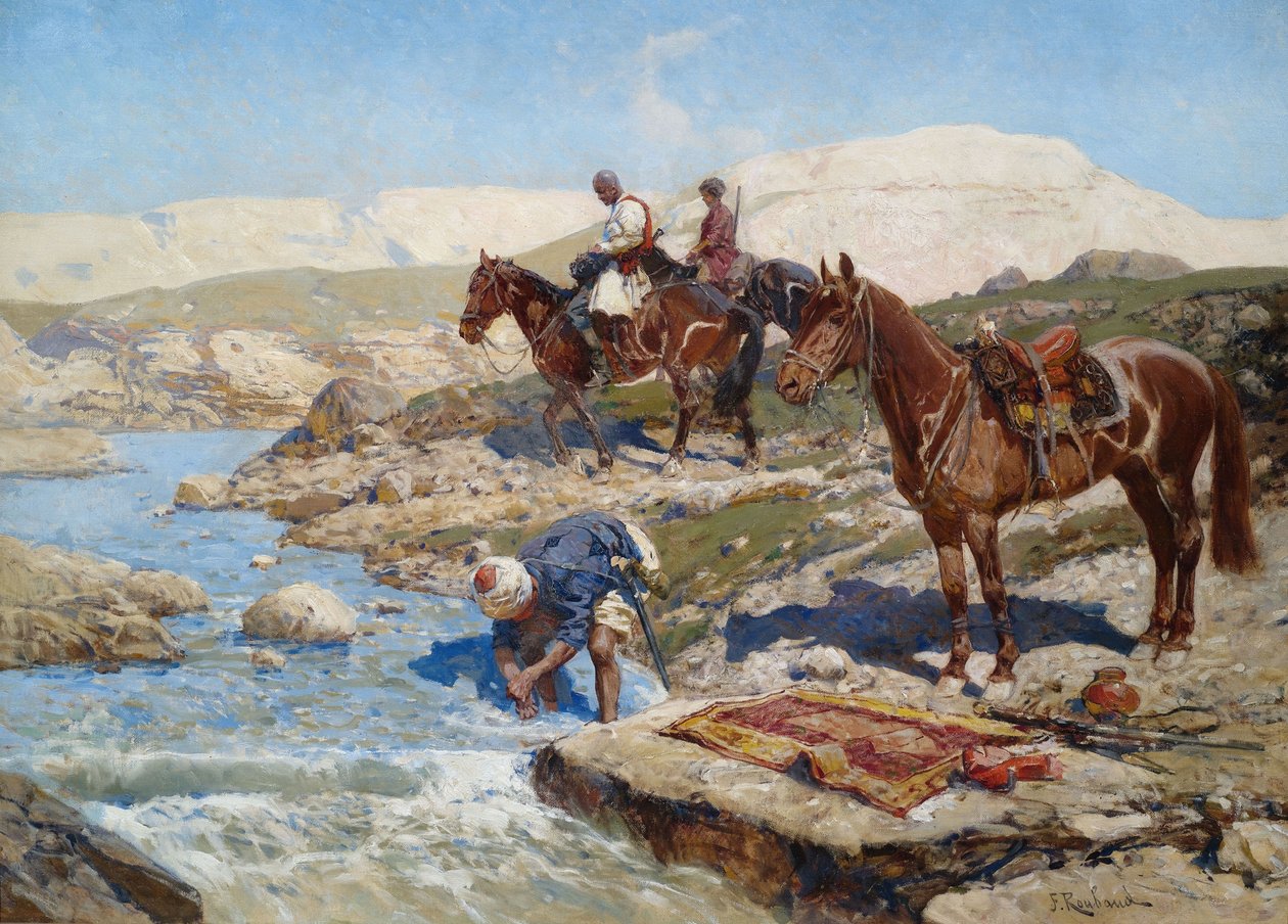 Cserkesz lovas átkel a folyón alkotó: Franz Roubaud