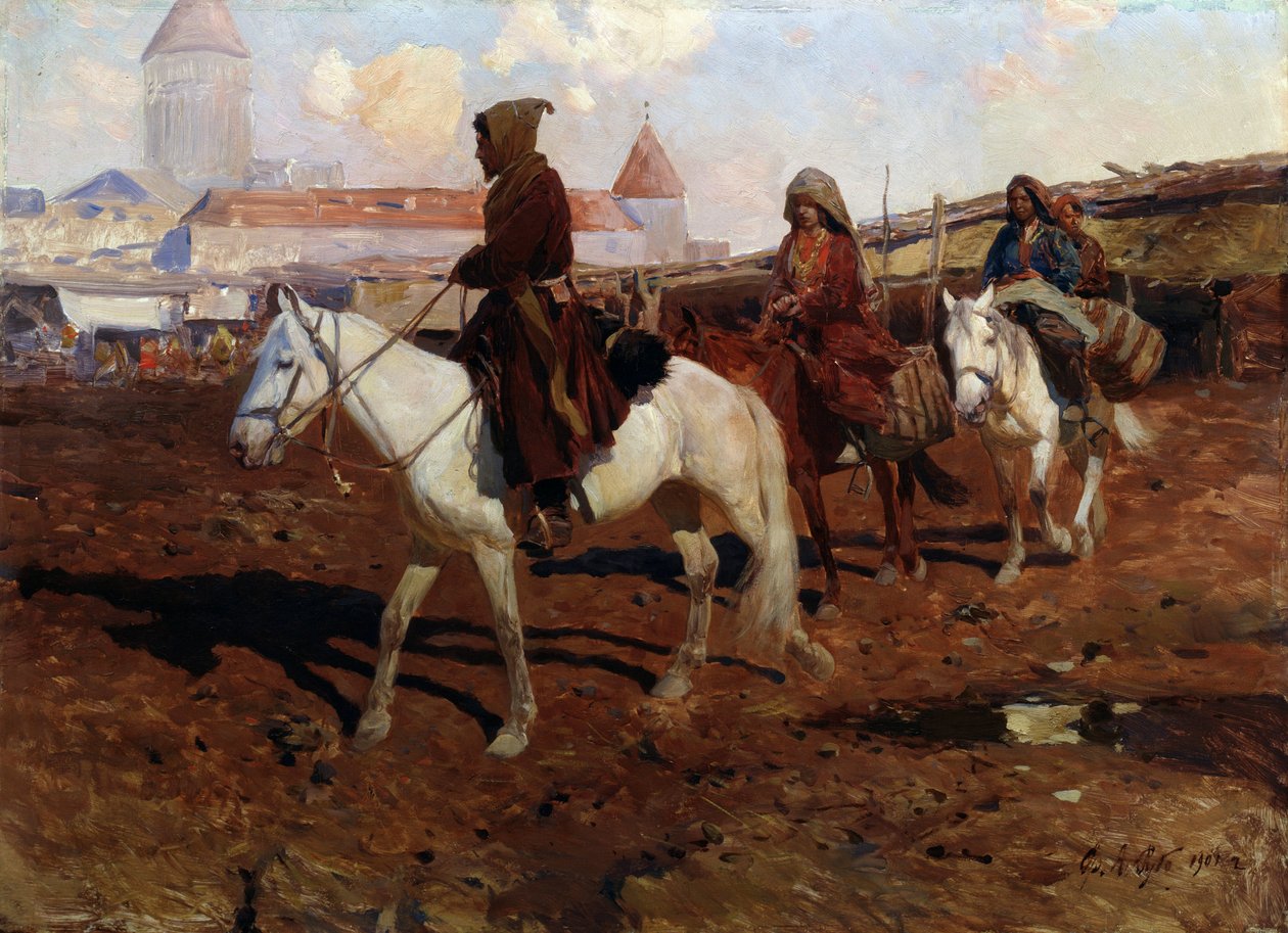 Keleten (Keleten). Franz Roubaud (1856-1928) festménye. Olaj, fa, 67,5 x 49 cm alkotó: Franz Roubaud