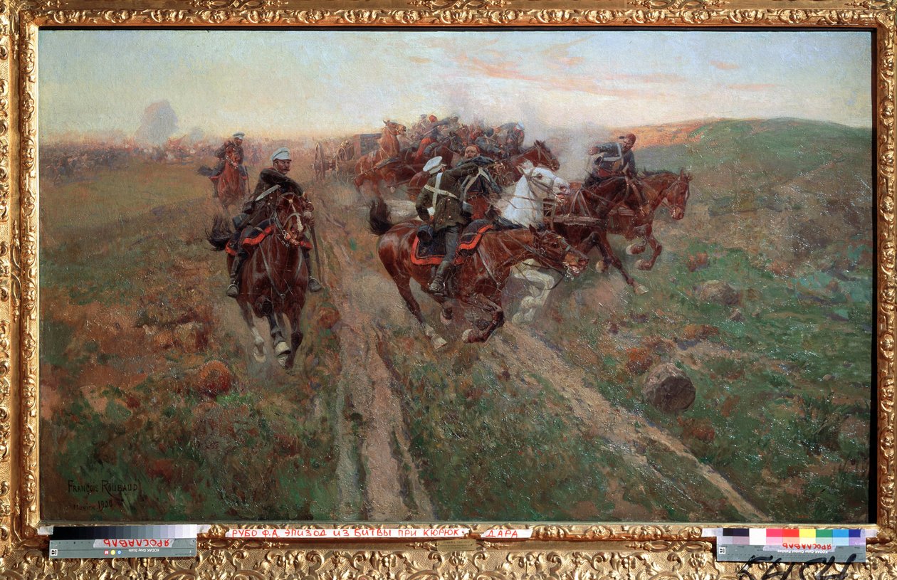 Jelenet az 1854. júliusi Kuryuk Dara-i csatából (jelenet az 1854. júliusi Kuryuk Dara-i csatából). Franz Roubaud (1856-1928) festménye. Olajfestmény alkotó: Franz Roubaud