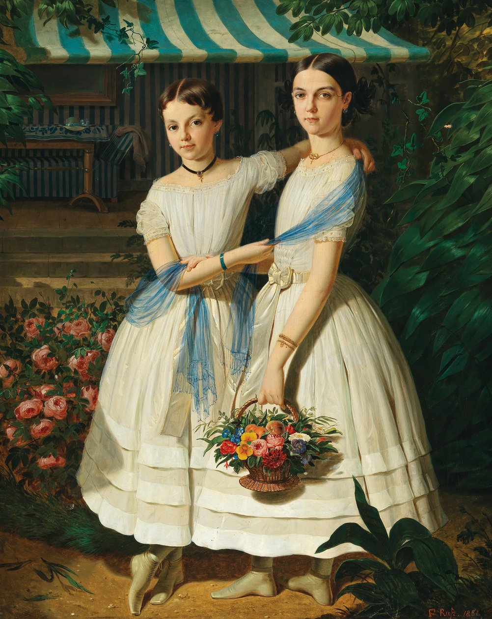 Franz Russ Két nővér portréja a kertben 1854 alkotó: Franz Russ the Elder