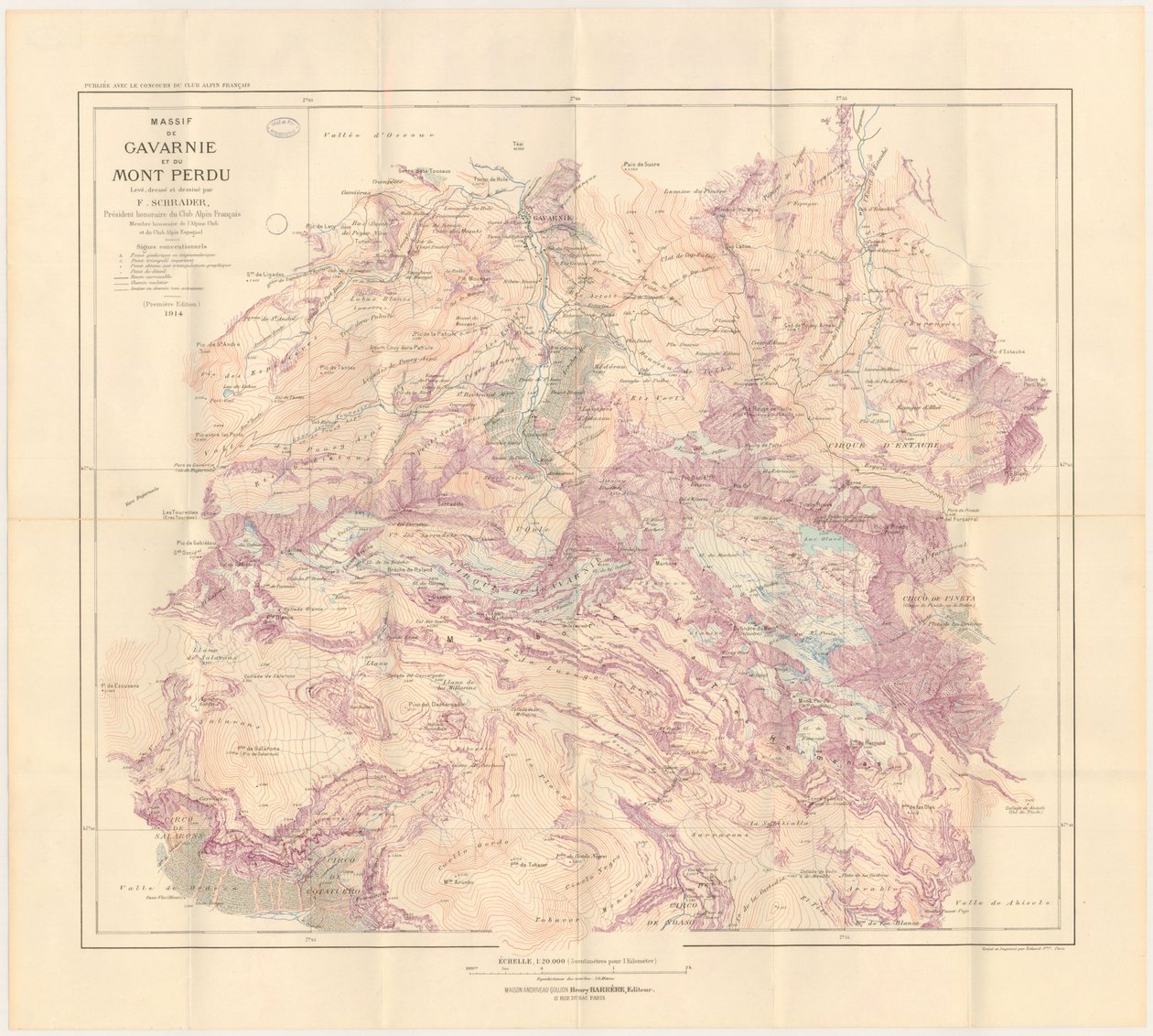 A Gavarnie-hegység és a Mont Perdu 1914-ben megjelent térképe alkotó: Franz Schrader