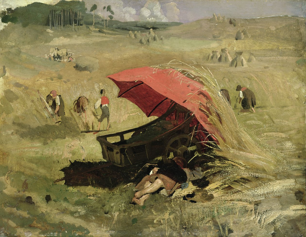 The Red Sunshade, 1860 körül (olaj, papír a fedélzeten) alkotó: Franz Seraph von Lenbach