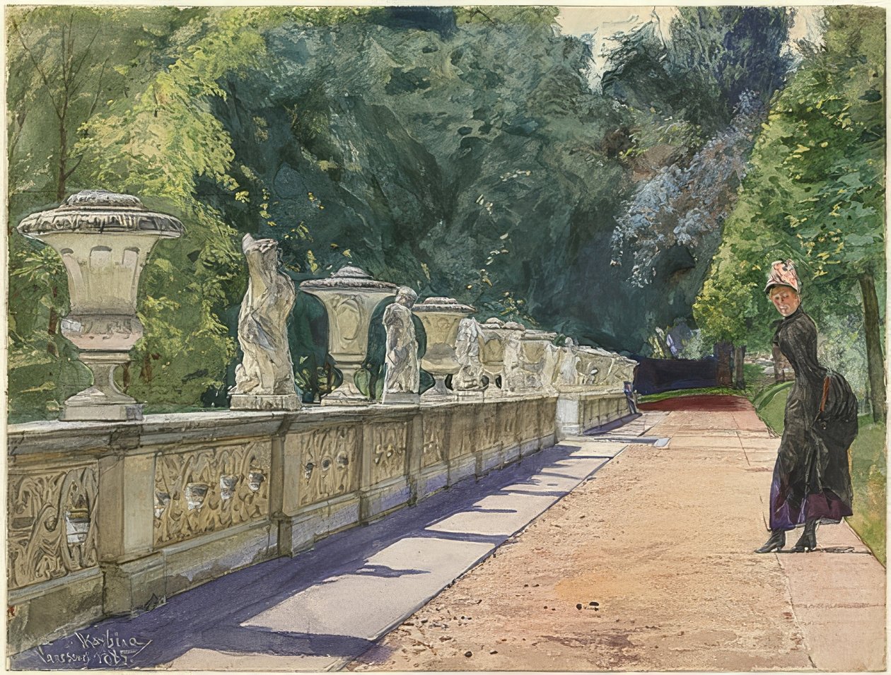 Séta a Sanssouci parkban. 1885 alkotó: Franz Skarbina