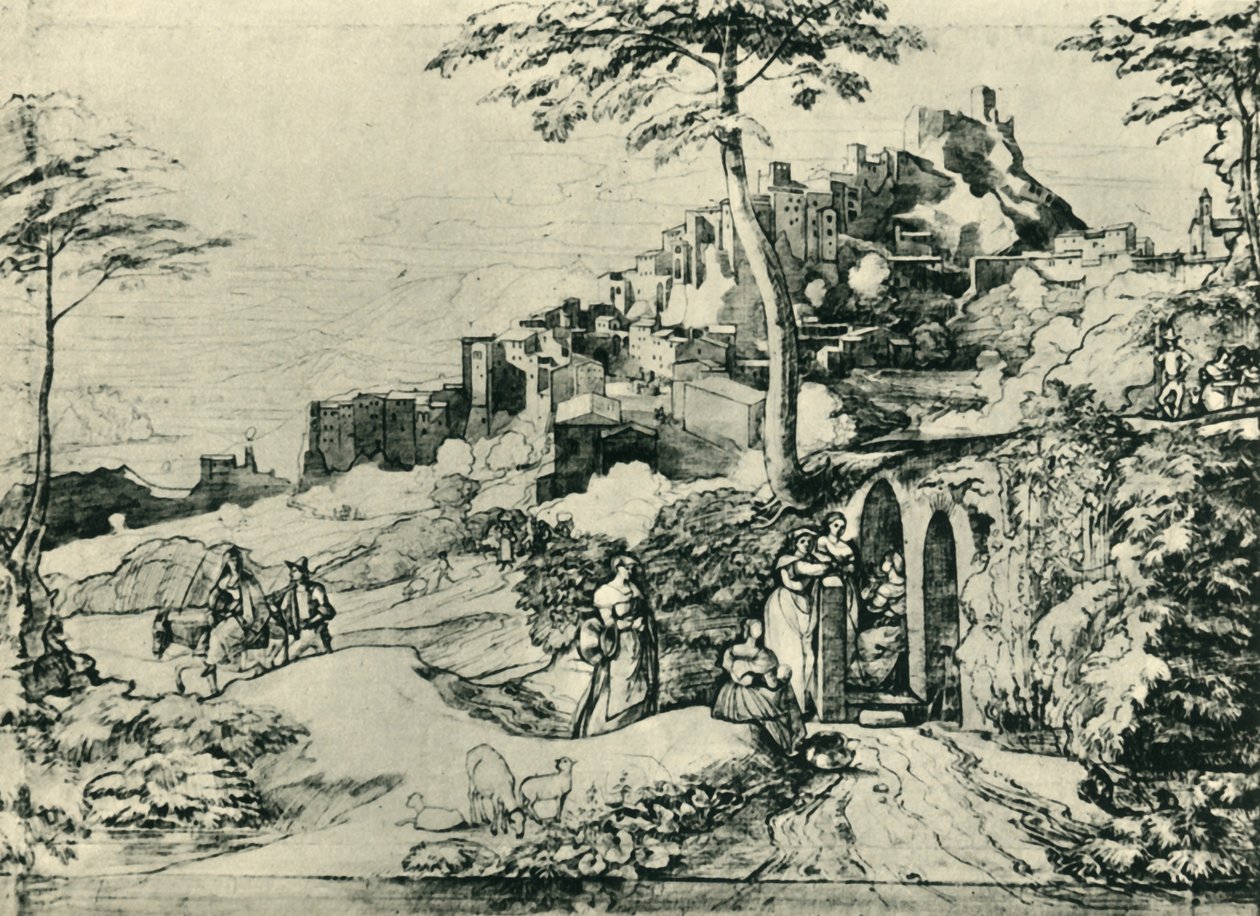 Nők egy szökőkút mellett a Róma melletti Olevanóban, Olaszországban, 1822, 1943. alkotó: Franz Theobald Horny