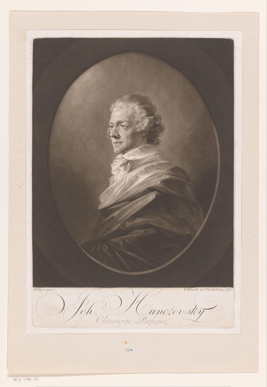 Johann Huncžovsky portréja Joh. Huncžovsky / Chirurgiae Professor (cím a tárgyon) alkotó: Franz Wrenk