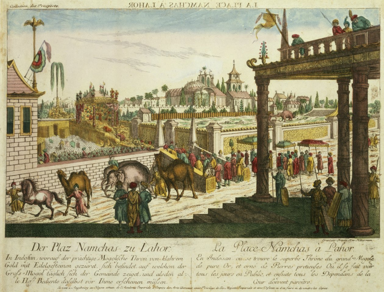 Namchas Place Lahore-ban, a Nagy Mogul arany trónját mutatja, Pakisztánban (akvatinta) alkotó: Franz Xaver Habermann