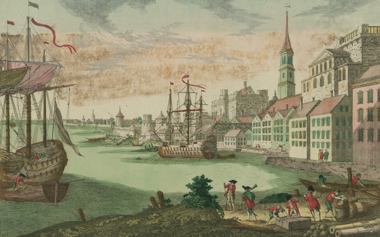 A bostoni kikötő, Massachusetts, 1770-80 körül alkotó: Franz Xaver Habermann