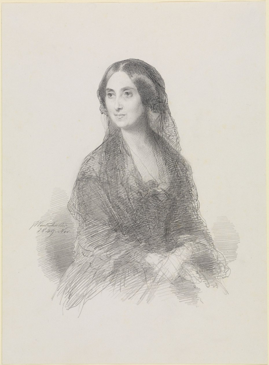Spanyol viseletben ülő hölgy félalakos portréja alkotó: Franz Xaver Winterhalter