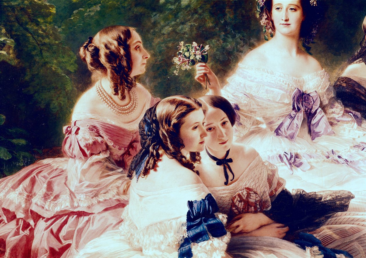 Eugenie császárné (1826-1920) és hölgyei várakozva, részlet Essling hercegnőjéről, Pierres bárónőjéről és Lezay-Marnesia vikomtnőjéről, 1855 alkotó: Franz Xaver Winterhalter