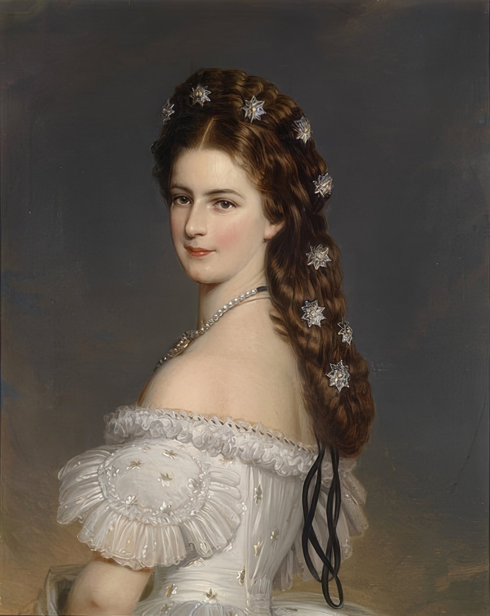 Erzsébet császárné gyémántcsillagokkal a hajában. 1860 körül alkotó: Franz Xaver Winterhalter