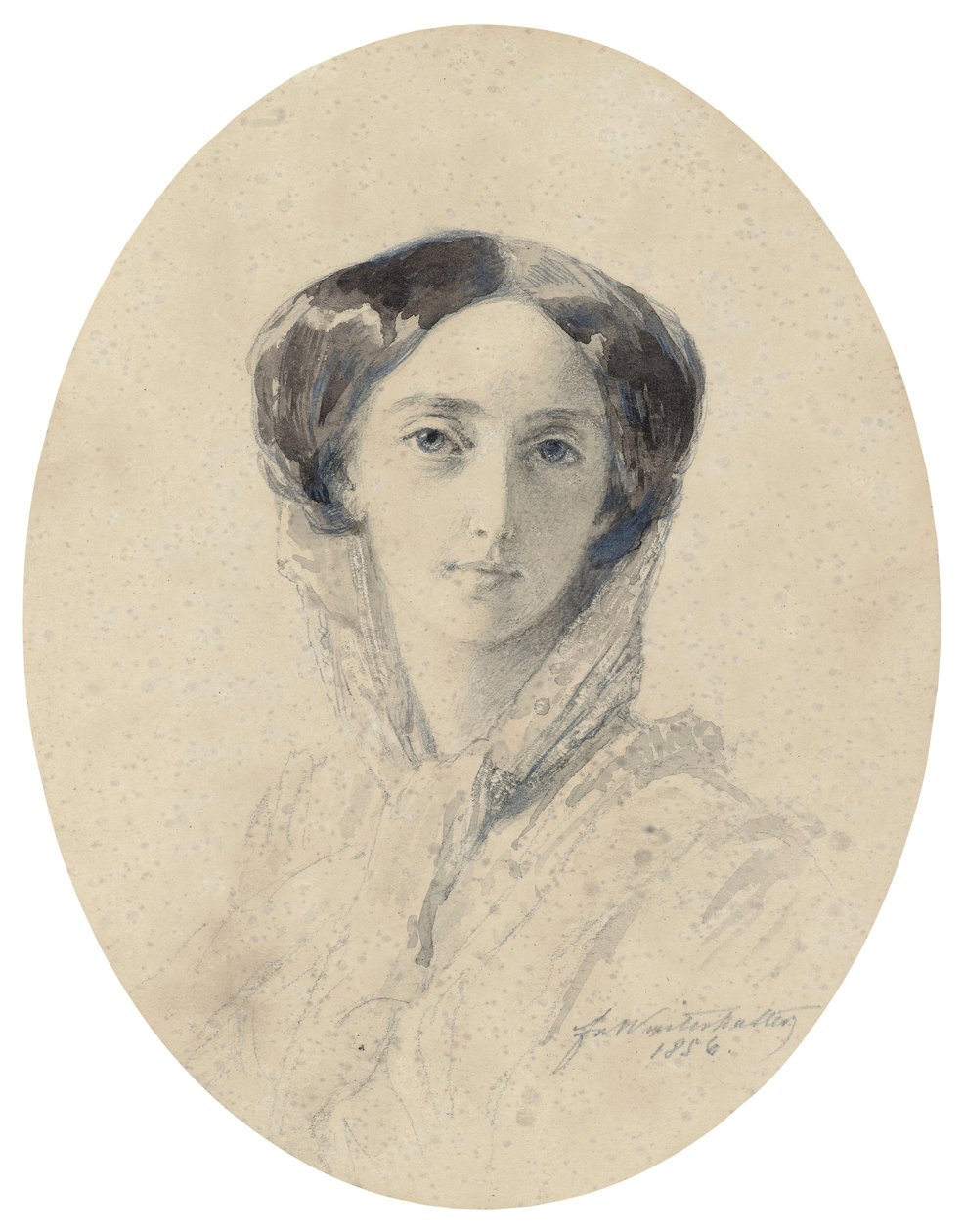 Olga Nikolaievna de Russie (1895-1918) - Olga Nikolajevna orosz nagyhercegnő (1822-1892), württembergi királynő portréja - Winterhalter, Franz Xavier (1805-1873) - 1856 - Akvarell és tinta papíron - 20x16 - Magángyűjtemény alkotó: Franz Xaver Winterhalter
